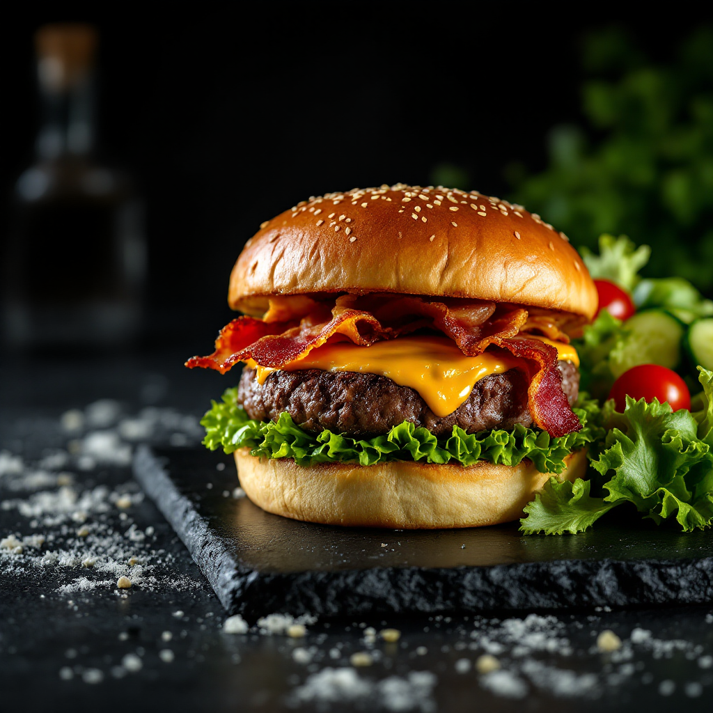 Burger with salad
